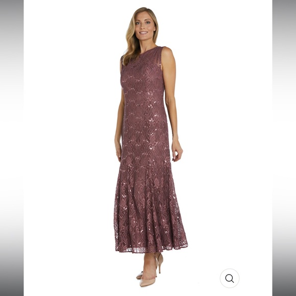 R & M Richards Dresses & Skirts - R&M Richards Sequined Lace Gown with Sheer Inserts in Dark Rose size 10